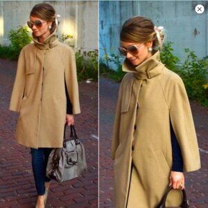 ANN TAYLOR Beige Khaki Button Cape Sleeve Trench Business Career Office Coat M/L